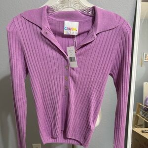 Crush Cashmere Adela Rib-Knit Long Sleeve Top